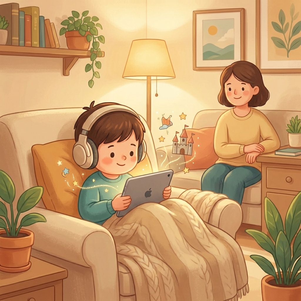 Illustration: A child safely listening to stories