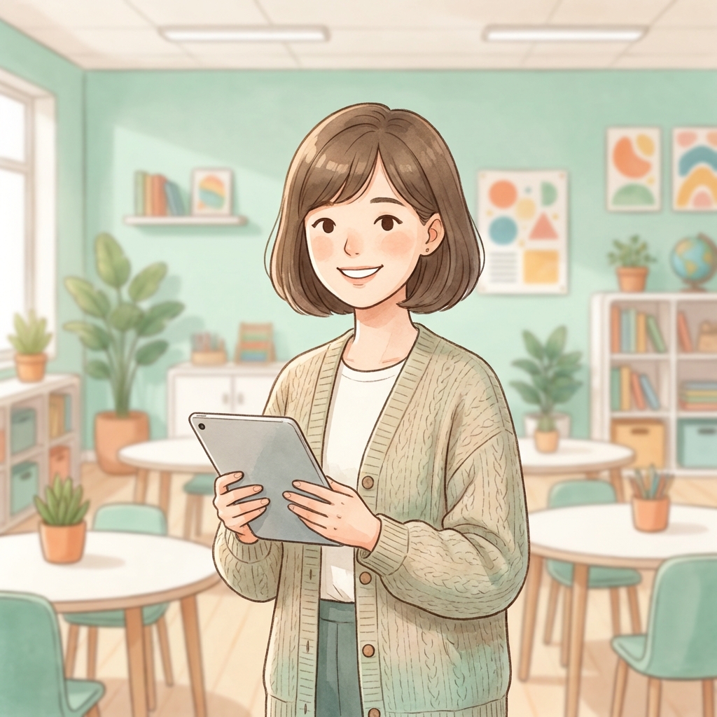 Lehrerin mit Tablet